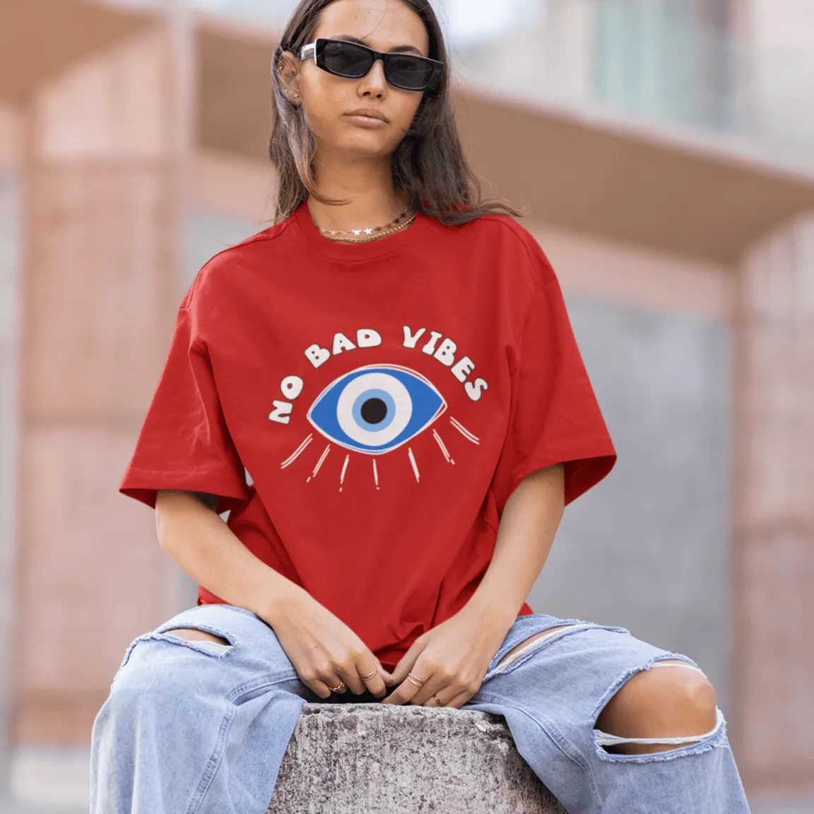 No Bad Vibes Amulet- evil eye- Oversized T-shirts - Unisex