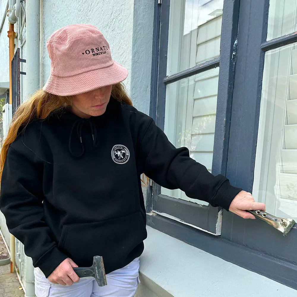 Ornate Black Hoodie with White Logo