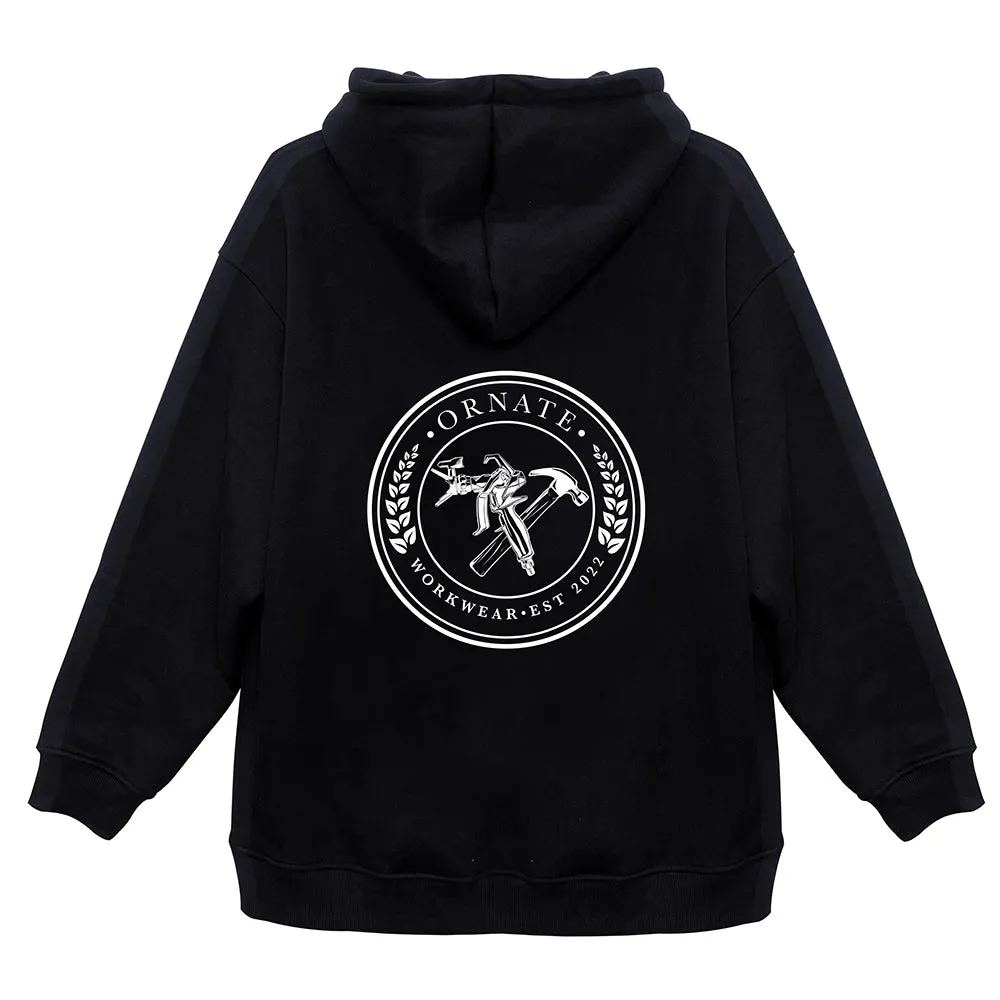 Ornate Black Hoodie with White Logo