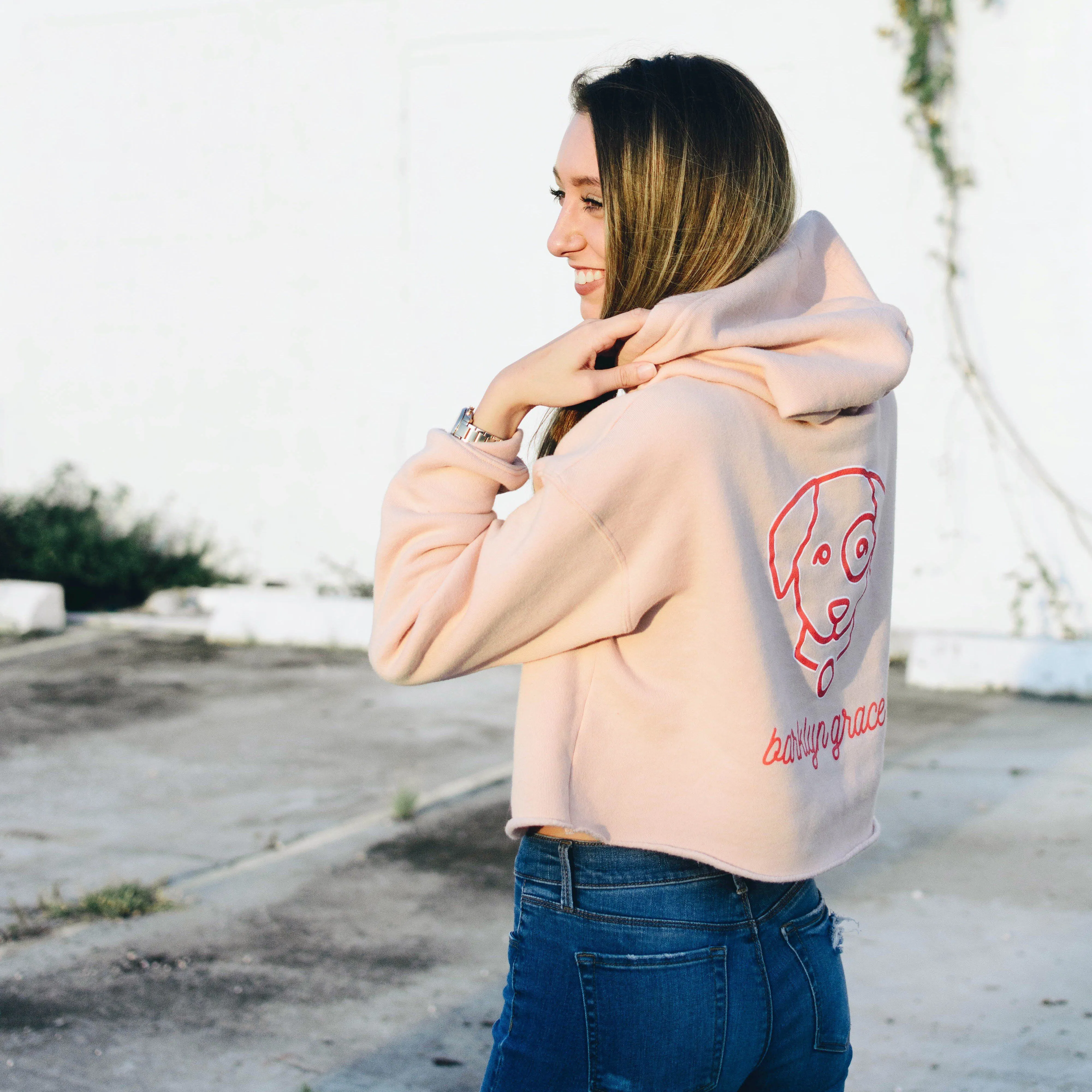 Peach Cropped Fleece Hoodie