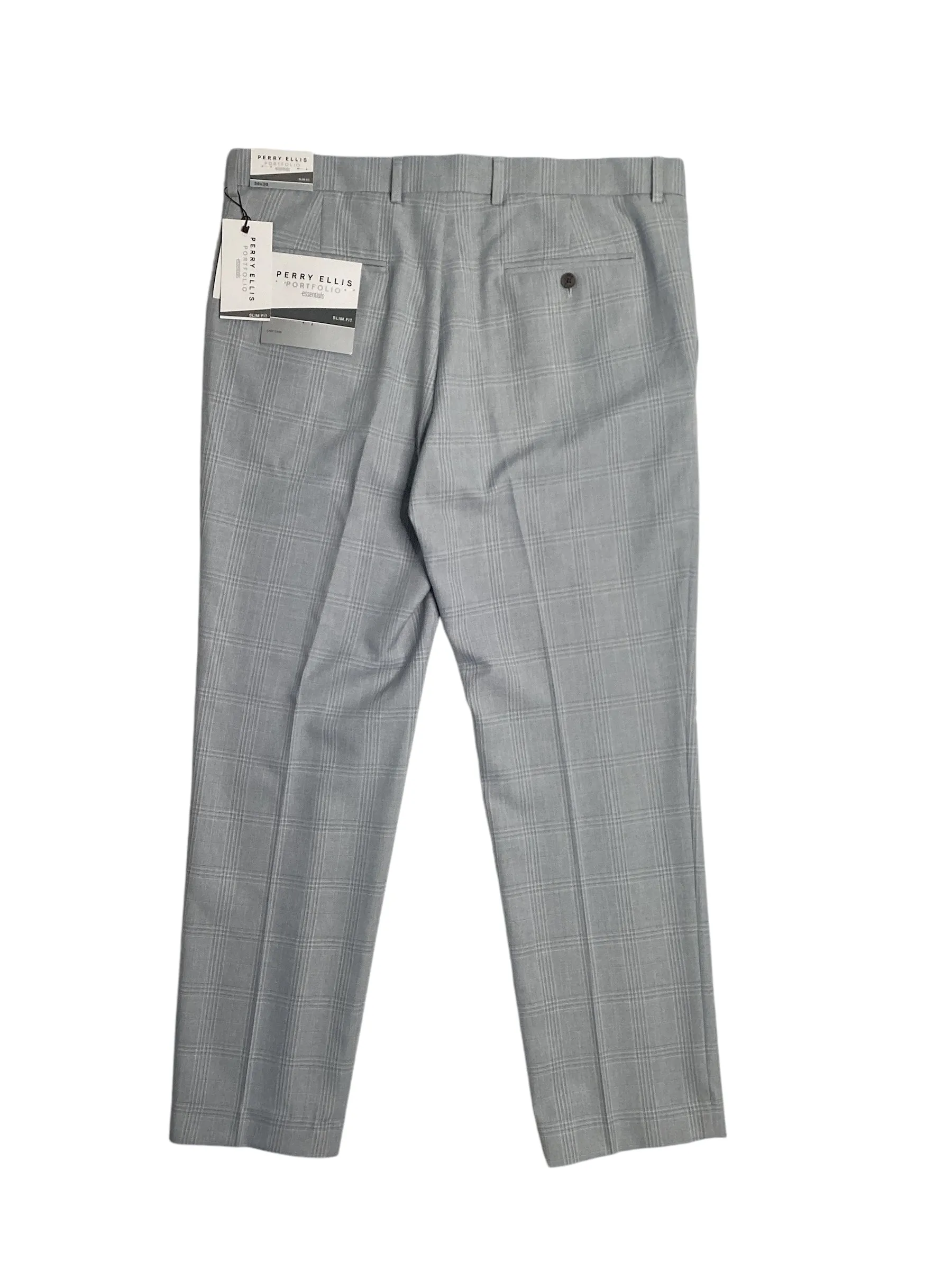 Perry Ellis Portfolio Mens Slim Fit Flat Front Twill Pants Light Grey 34 x 30