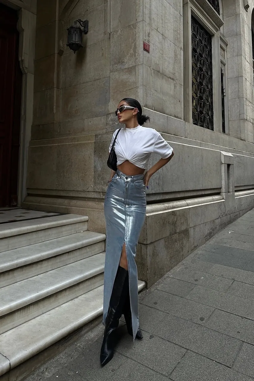 Polished Jean Skirt