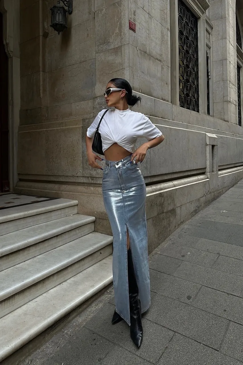 Polished Jean Skirt