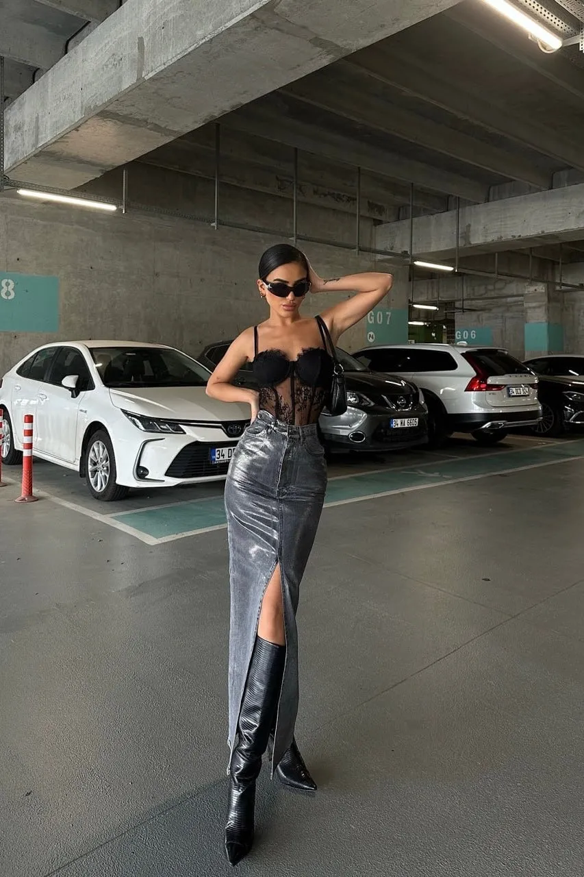 Polished Jean Skirt