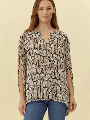 Print Taupe Tap with Kimono Sleeves