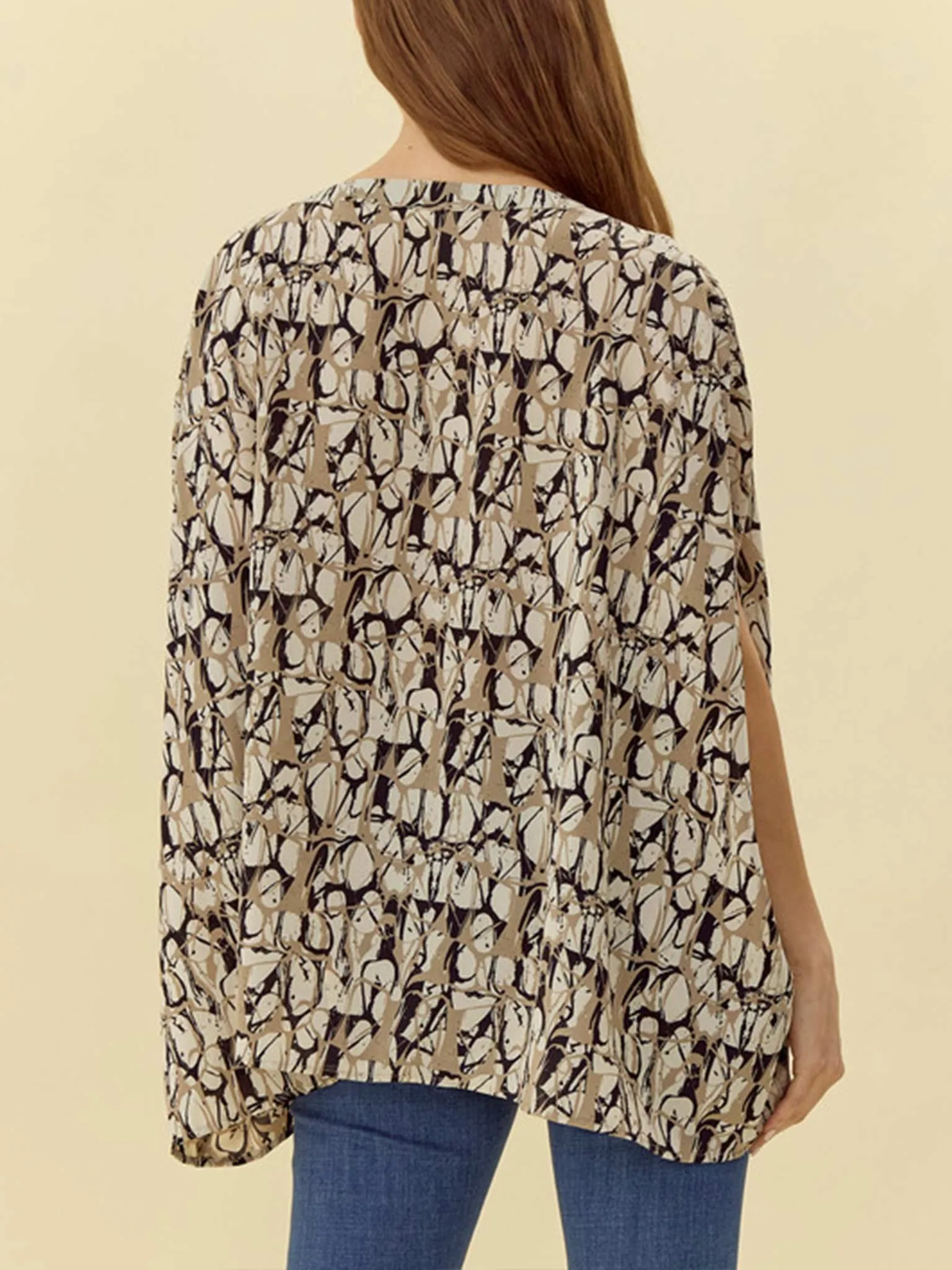 Print Taupe Tap with Kimono Sleeves