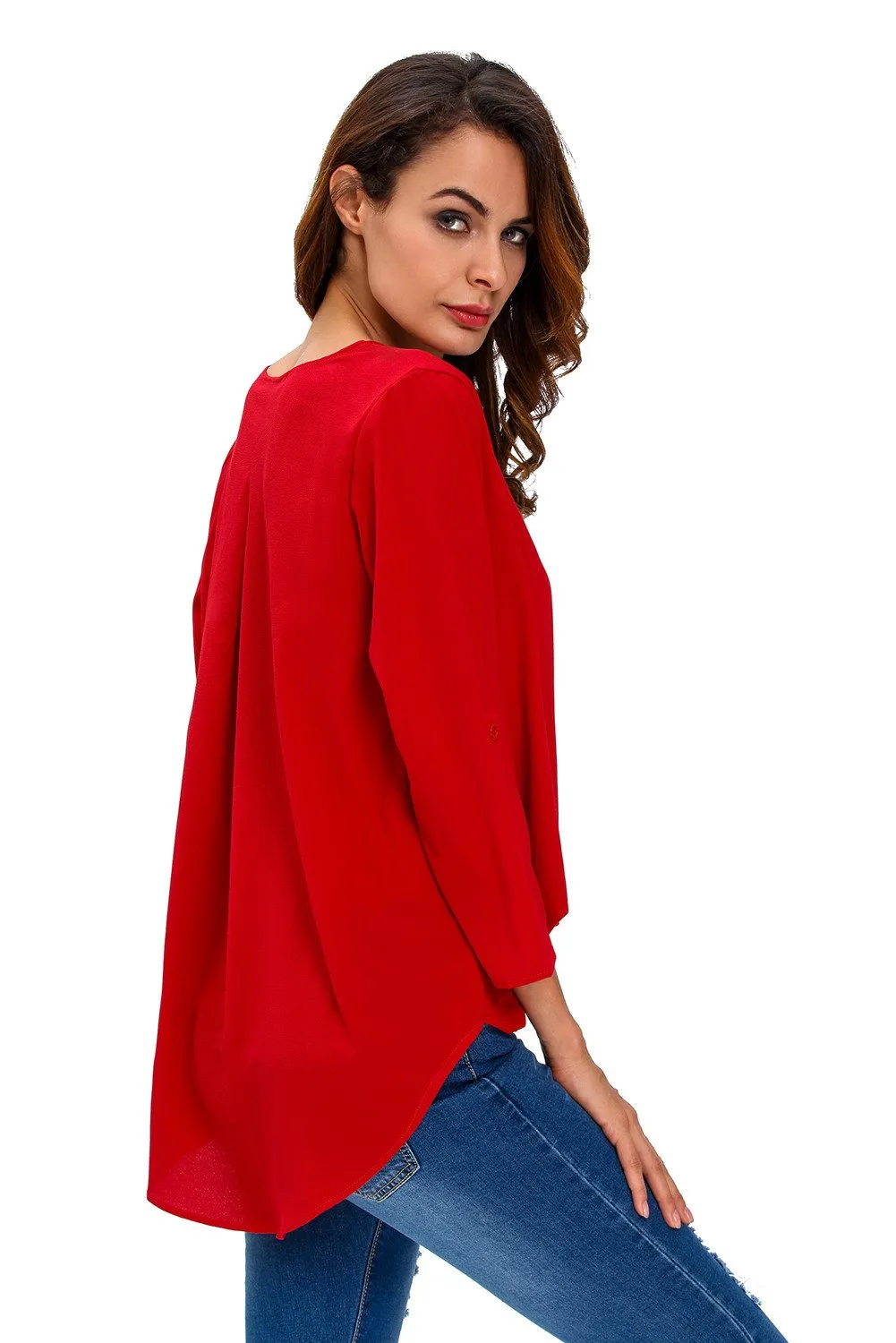 Red Trendy Ruffle Wrap Top