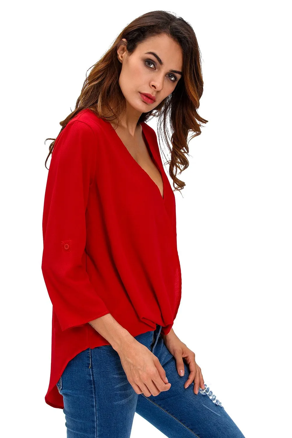 Red Trendy Ruffle Wrap Top