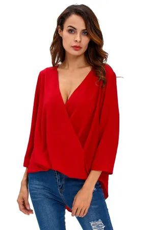 Red Trendy Ruffle Wrap Top