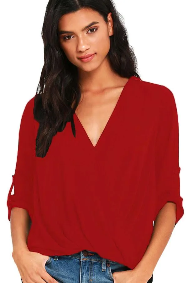 Red Trendy Ruffle Wrap Top