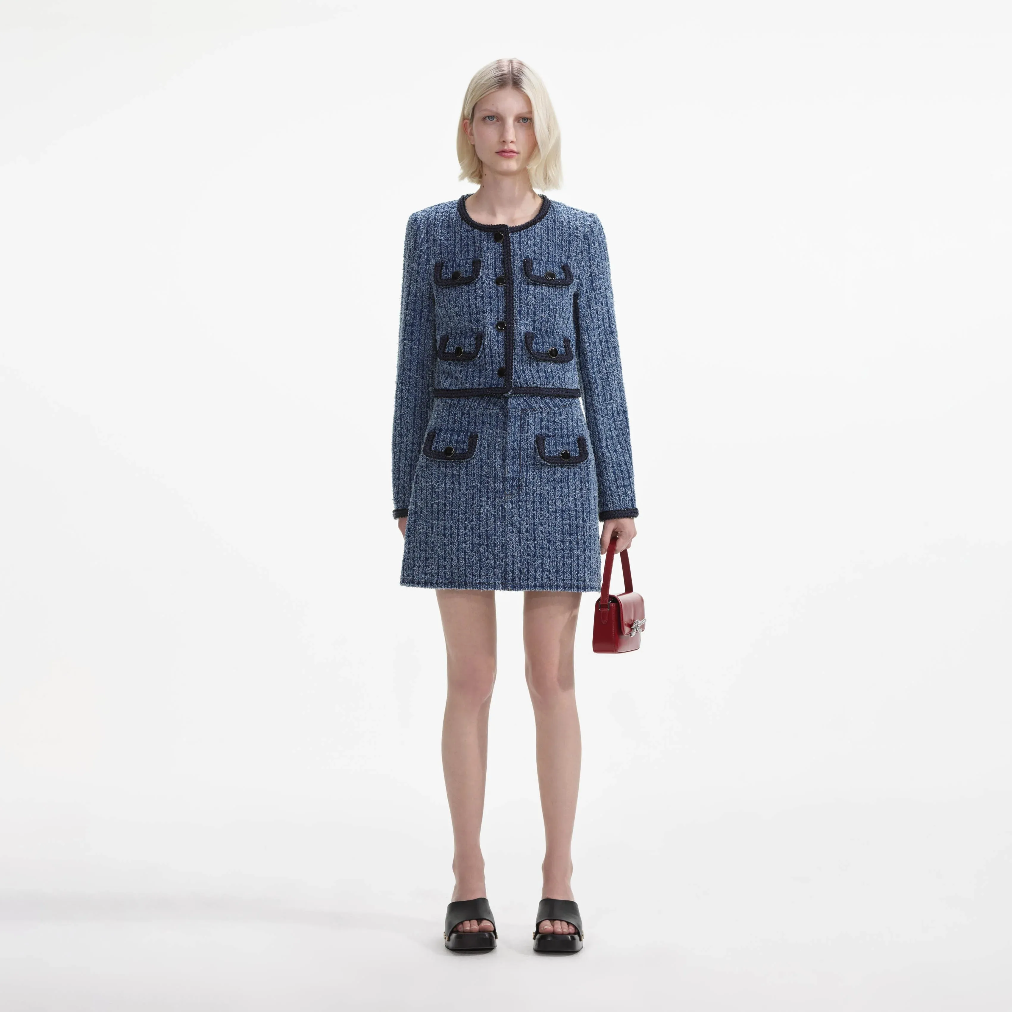 SELF-PORTRAIT Textured Denim Mini Skirt
