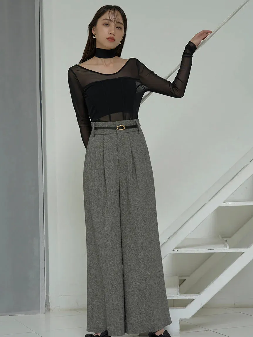 Sheer Long Sleeve Choker Corset Top