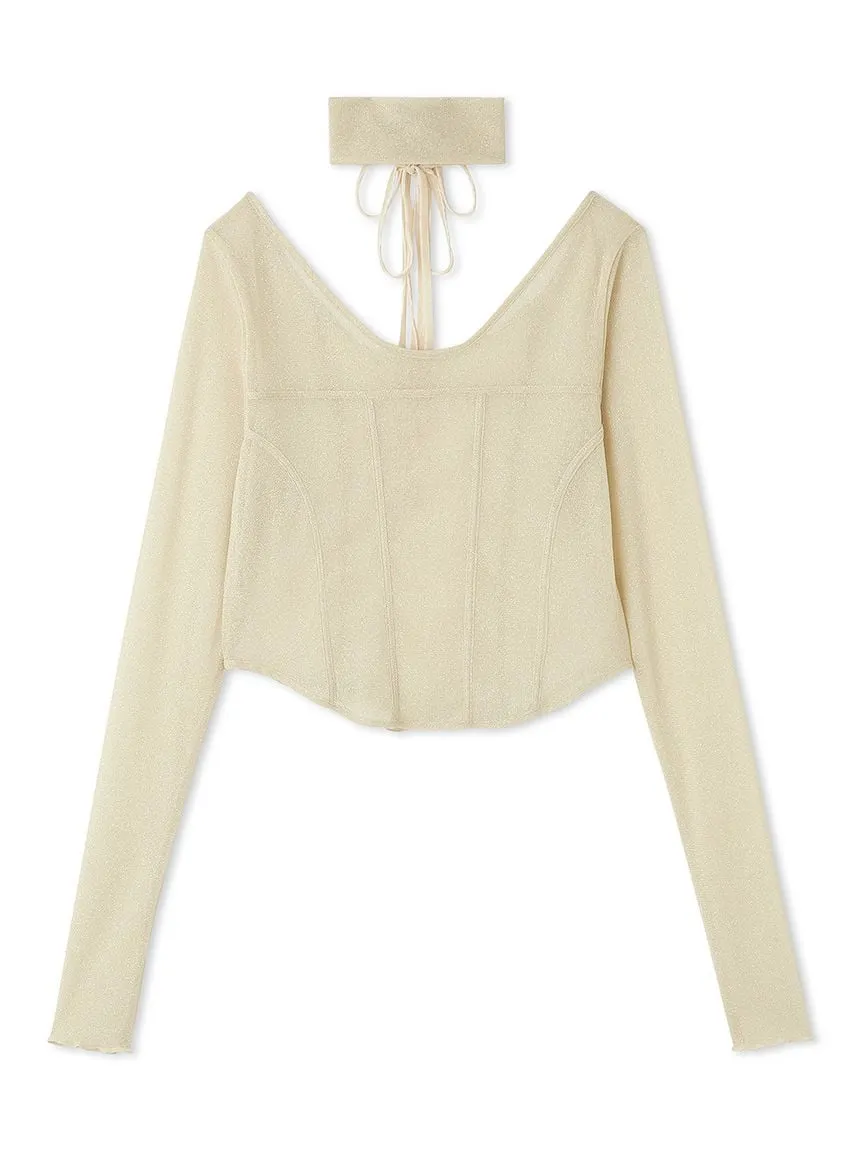 Sheer Long Sleeve Choker Corset Top