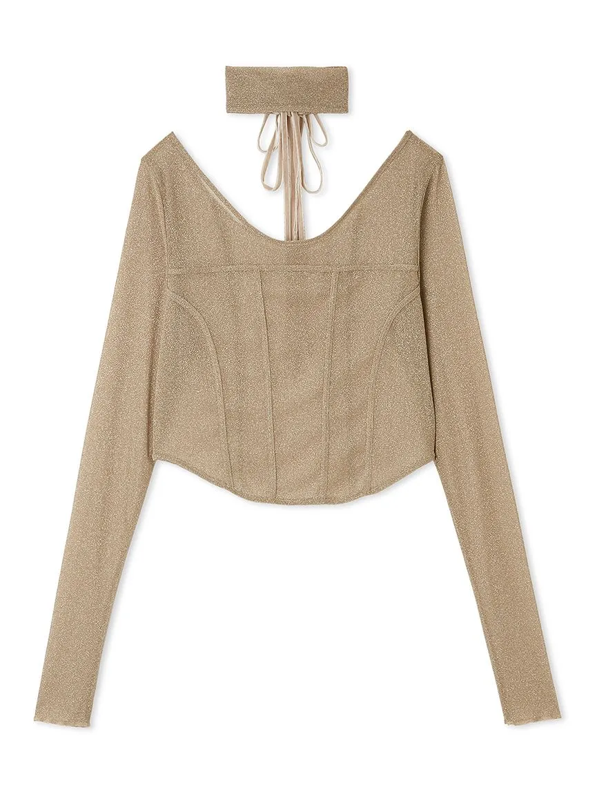 Sheer Long Sleeve Choker Corset Top