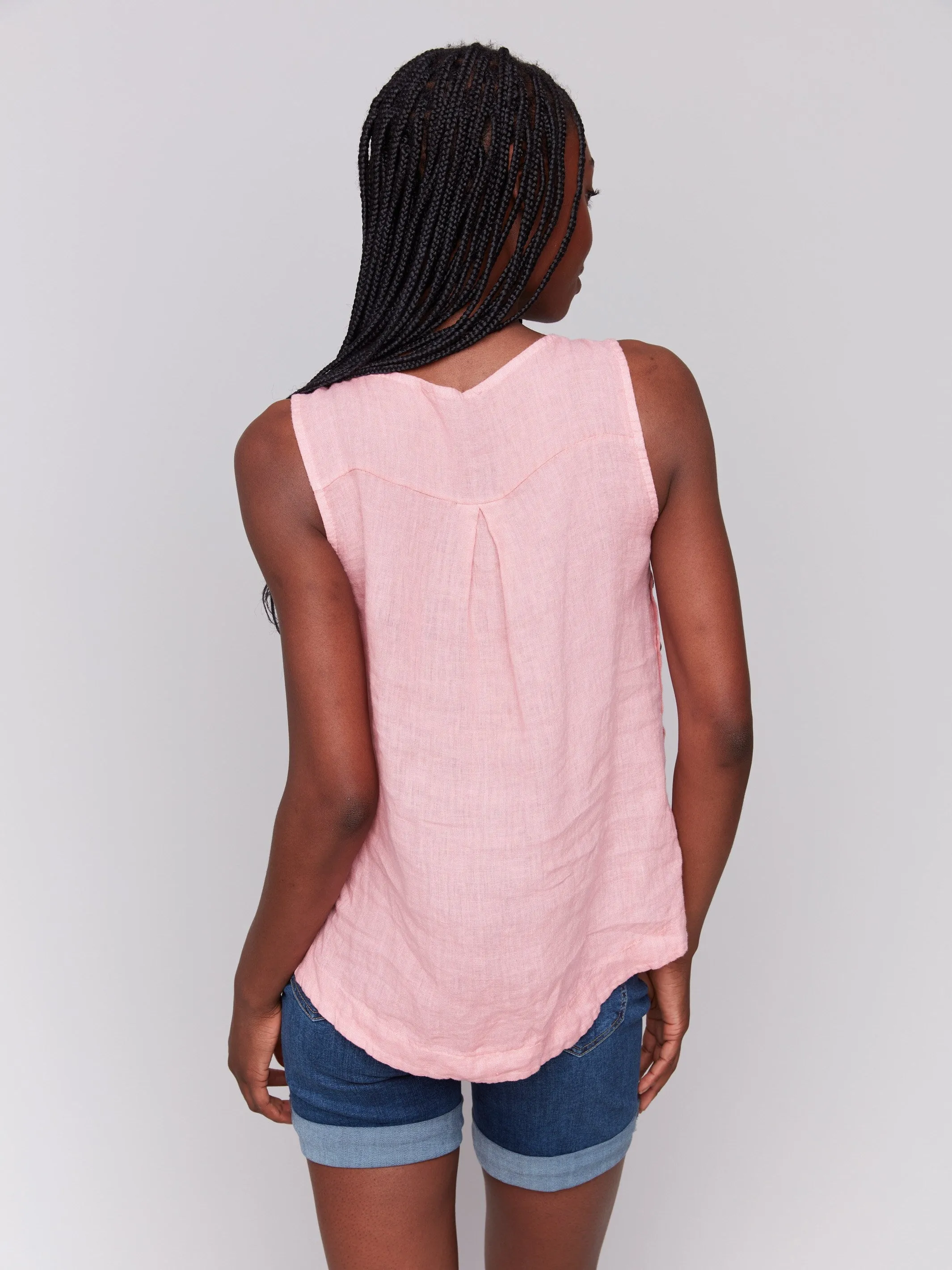 Sleeveless Linen Top with Side Buttons - Guava