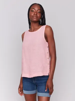 Sleeveless Linen Top with Side Buttons - Guava