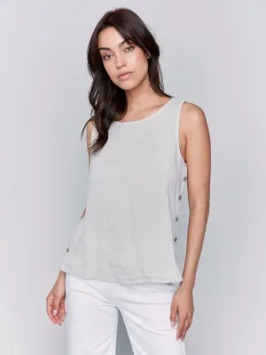 Sleeveless Linen Top with Side Buttons - Natural