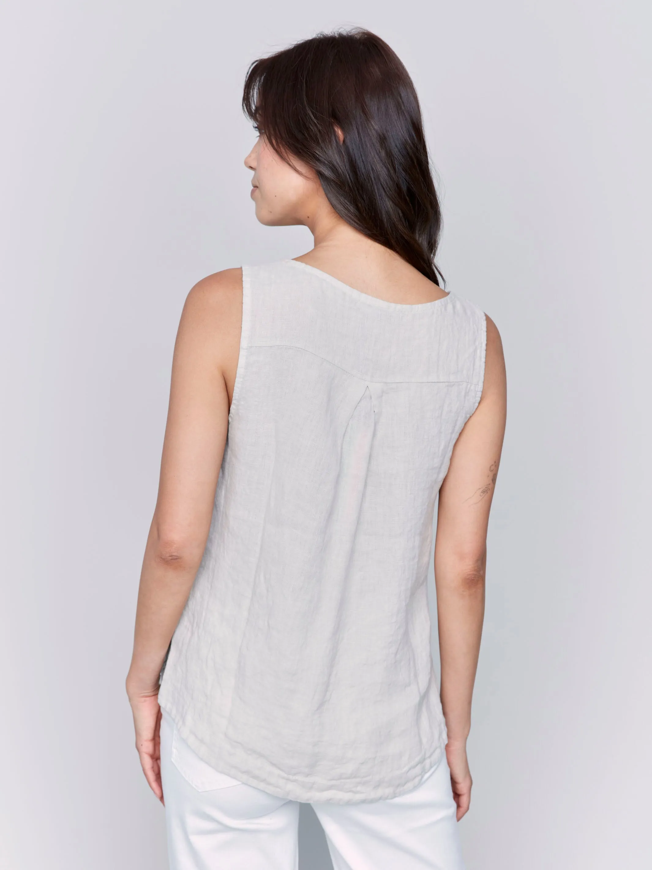 Sleeveless Linen Top with Side Buttons - Natural