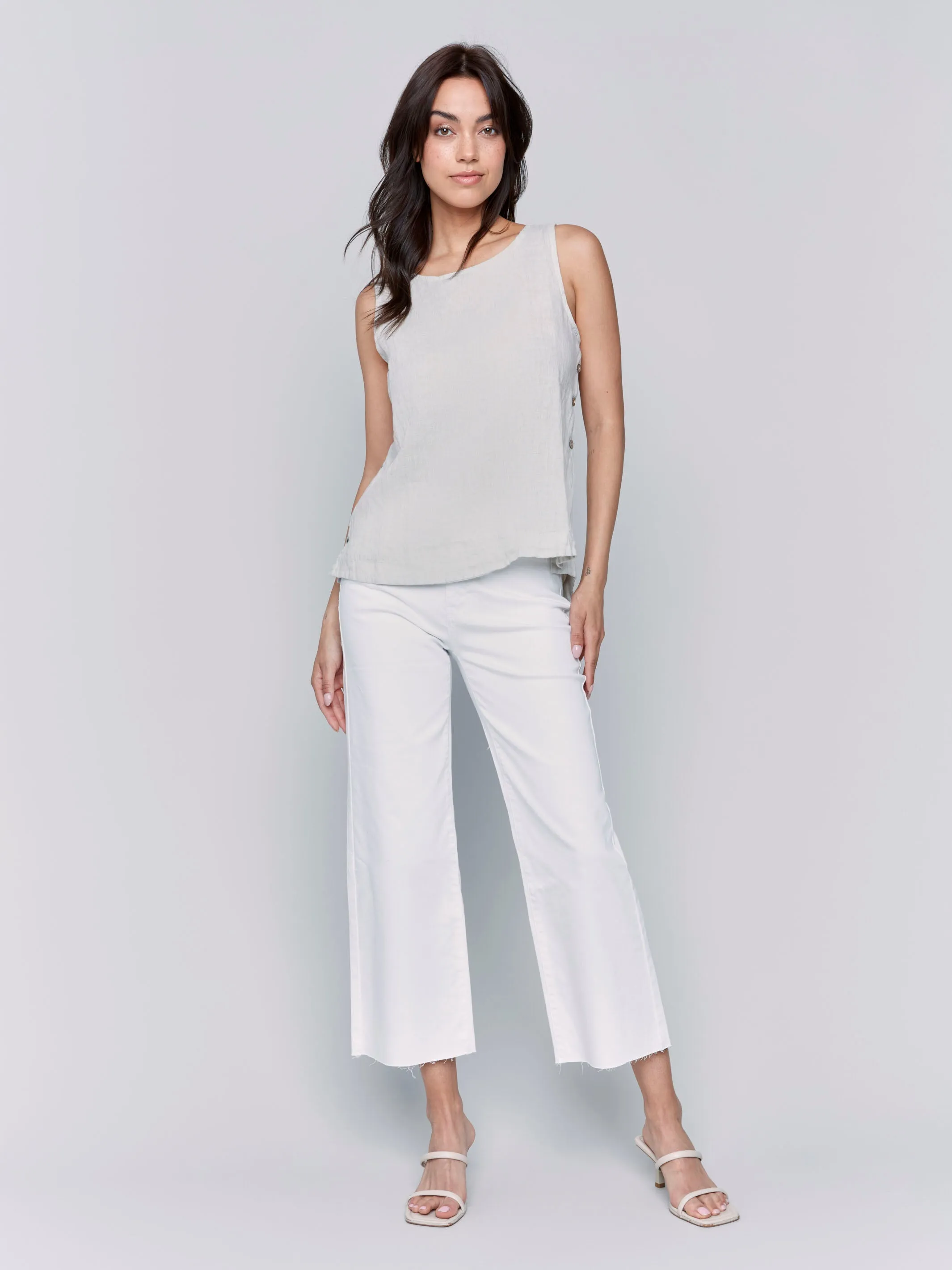 Sleeveless Linen Top with Side Buttons - Natural