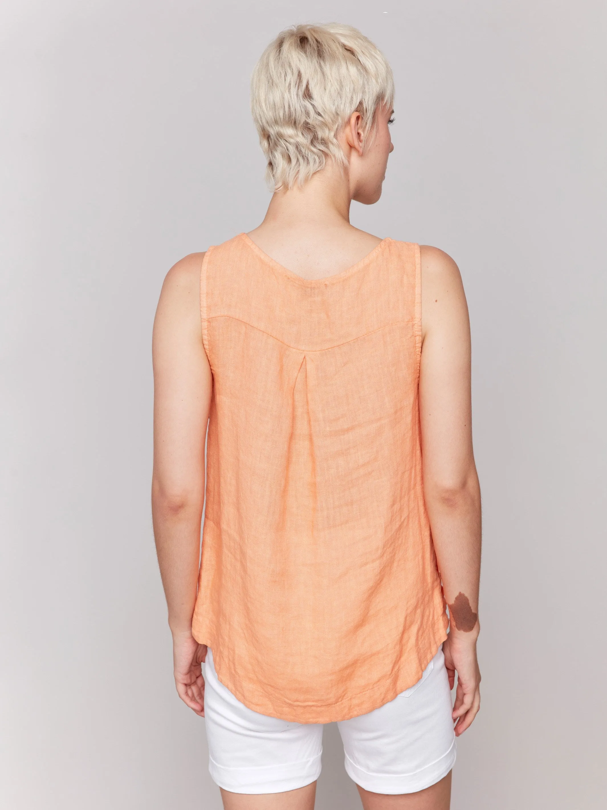 Sleeveless Linen Top with Side Buttons - Papaya