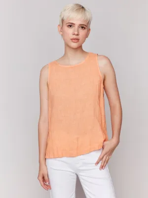 Sleeveless Linen Top with Side Buttons - Papaya