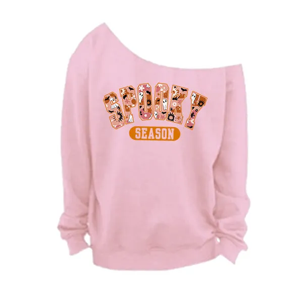 Spooky Season Off The Shoulder Halloween Sweatshirt - With Raw Edge Neckline - Sizes S - 5XL
