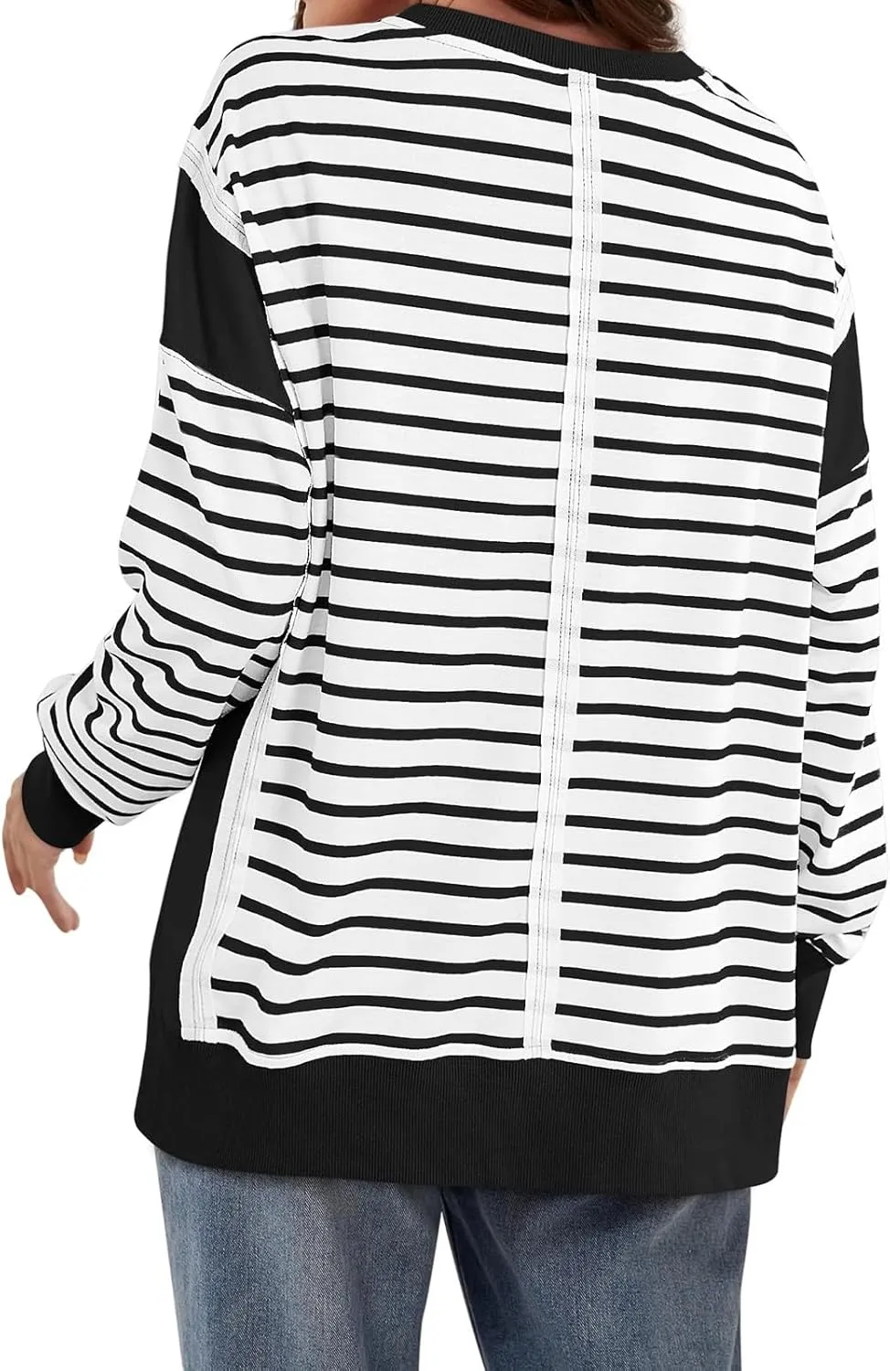 Striped Crew Neck Sweatshirts Women Cute Preppy Teen Girls Sweatshirts Comfy Y2k Fall Outfits Tops