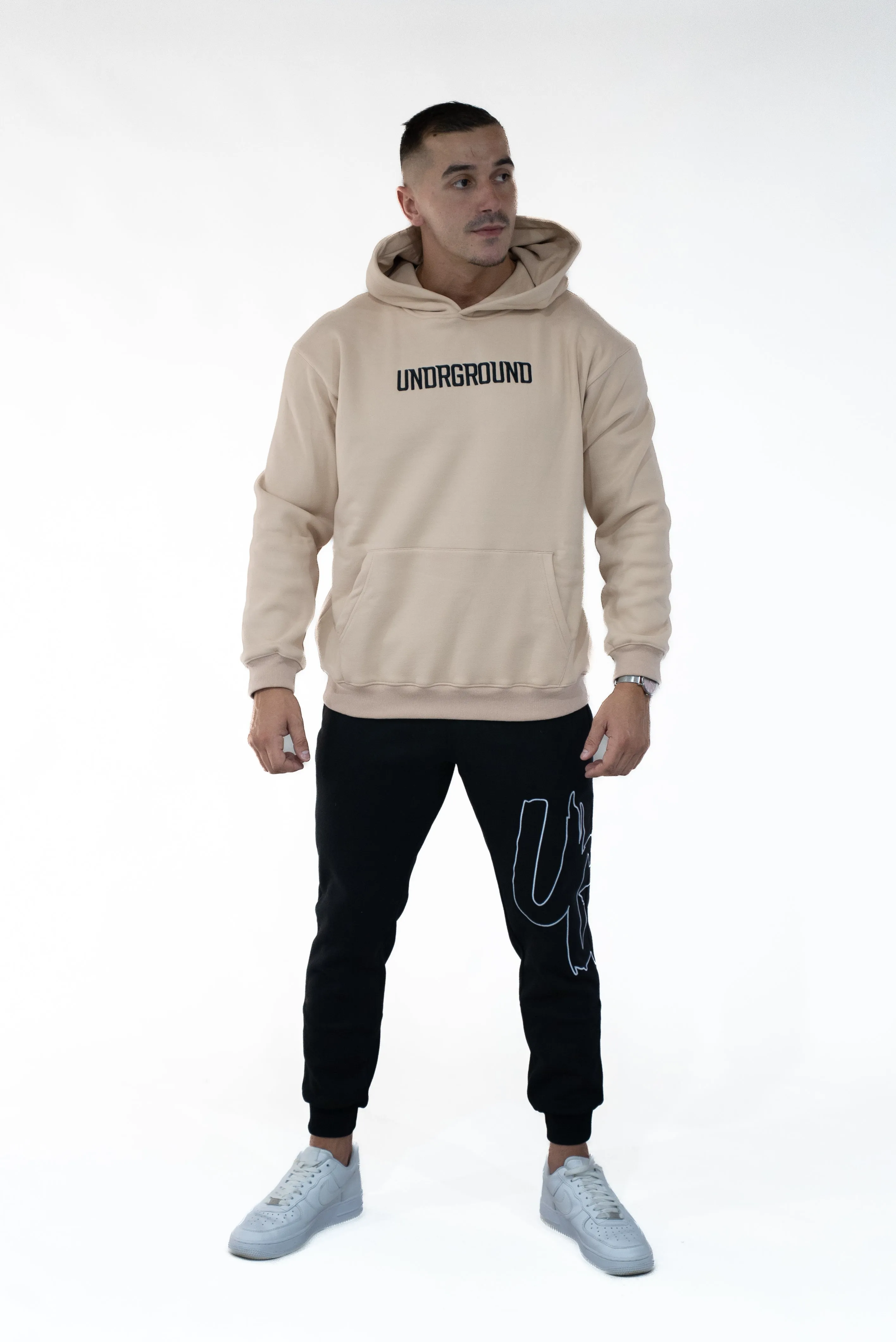 Tan/Black Hoddie " Moving In Silence " Collection