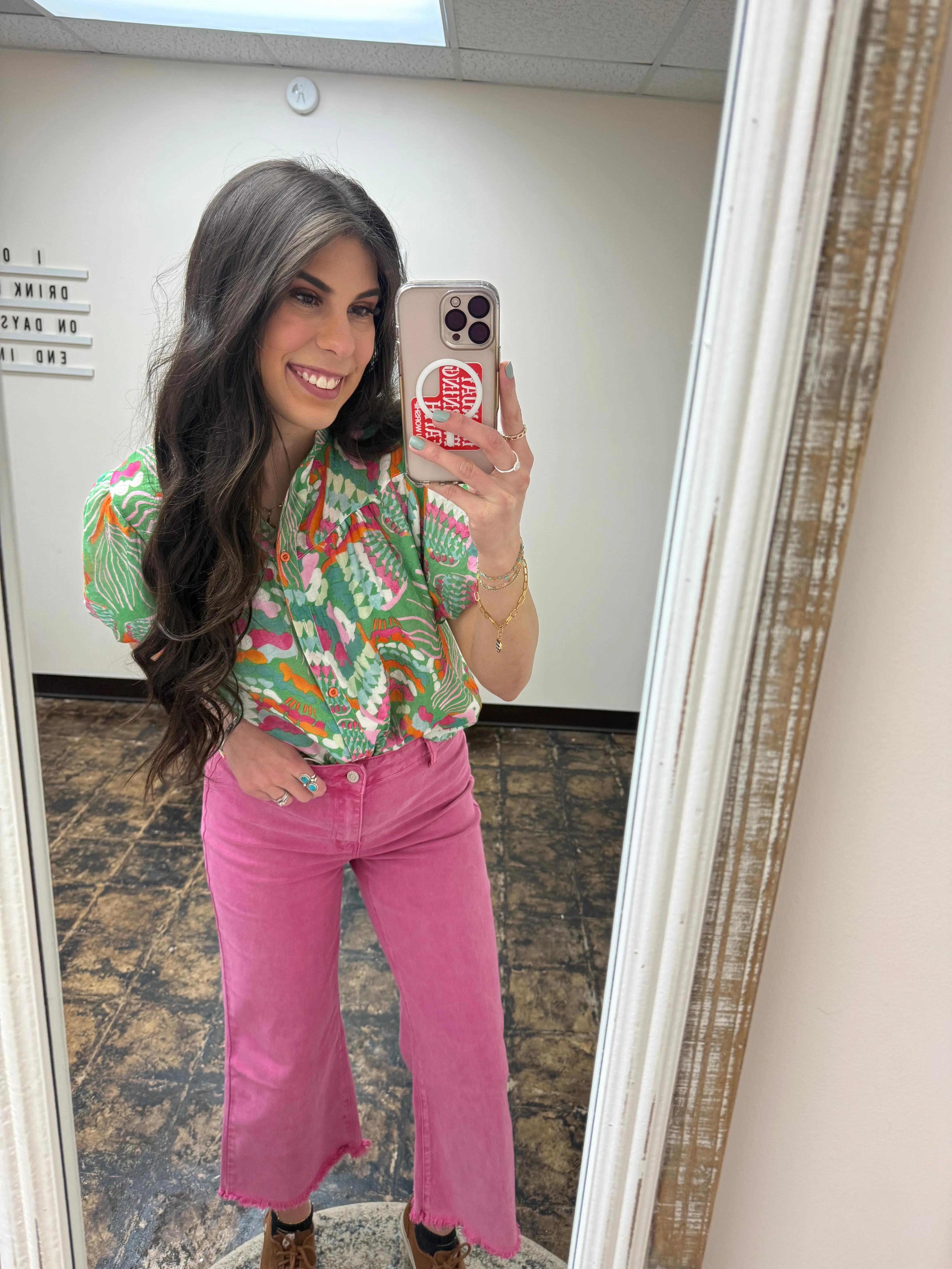 The Kristi Acid Wash Cropped Pants - Hot Pink
