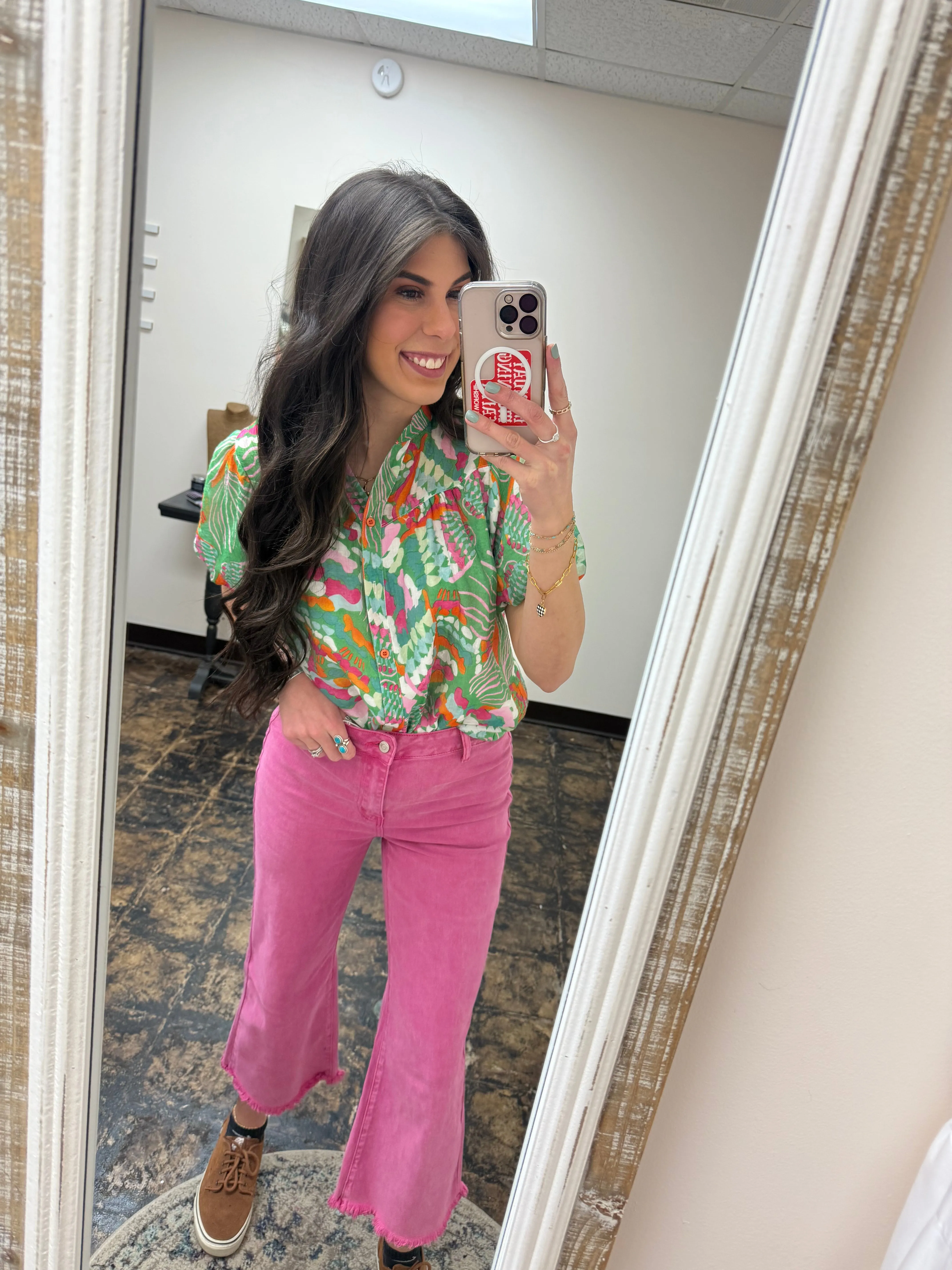 The Kristi Acid Wash Cropped Pants - Hot Pink