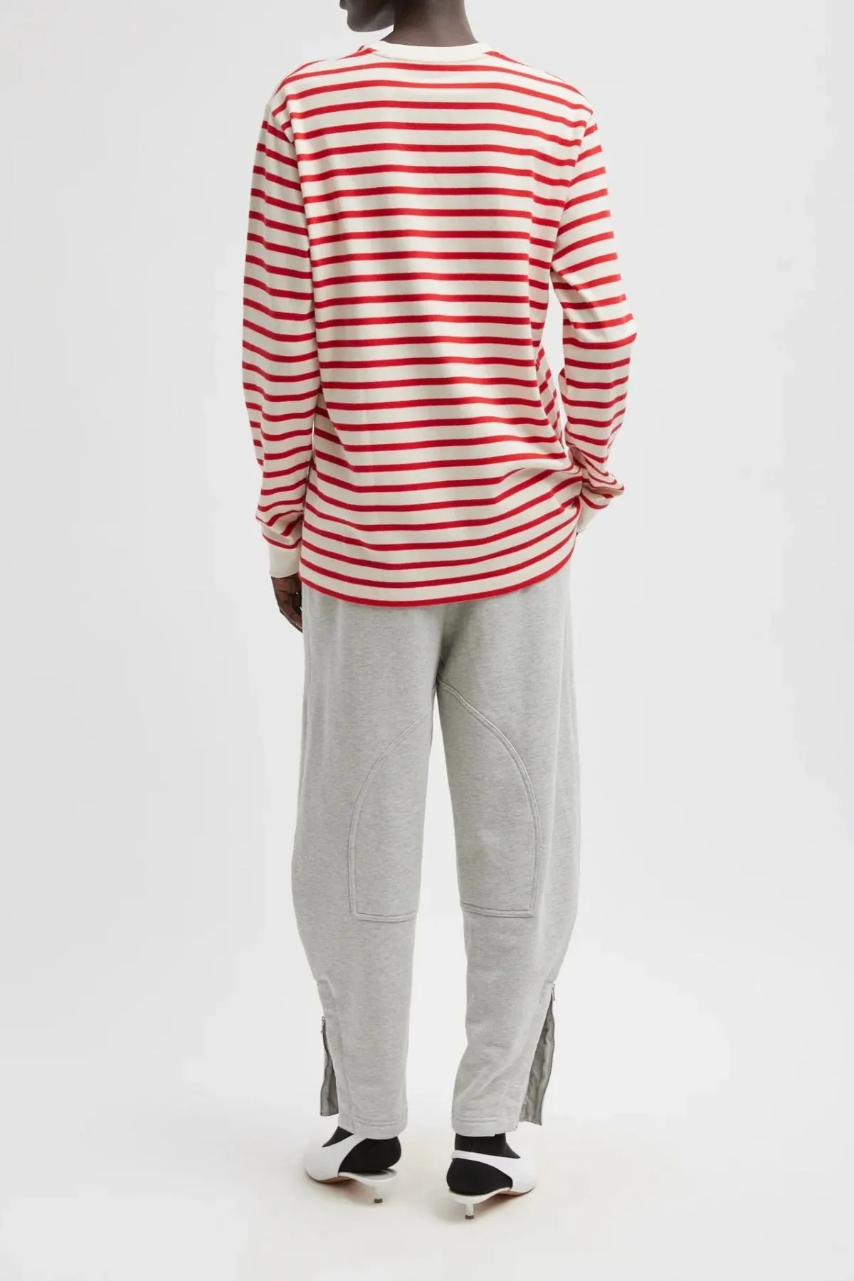 Tibi Striped Perfect Unisex Long Sleeve T - Red