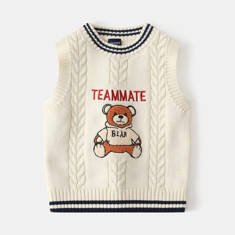 Toddler Boy Sweater Vest Bear Emblem