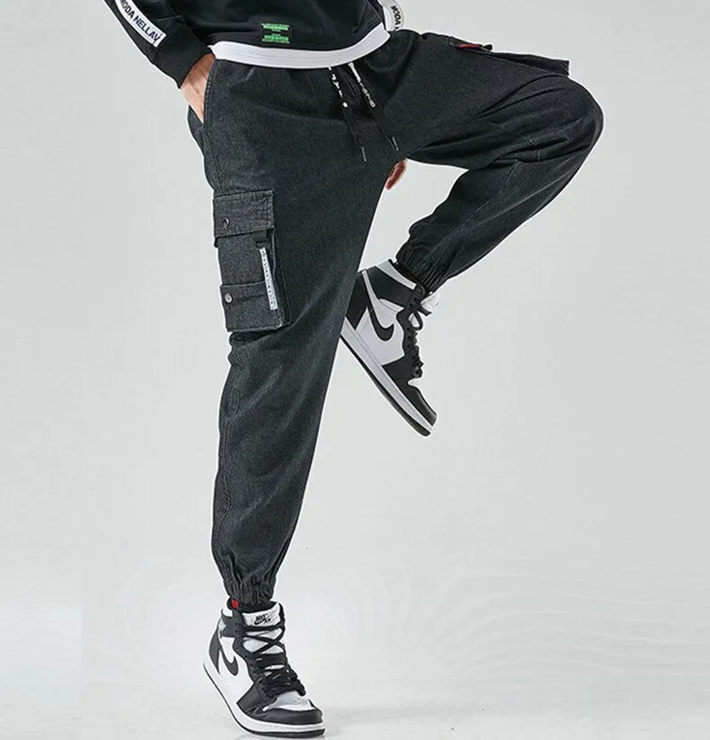 West Louis Street Style Cargo Harem Denim Jogger Trousers