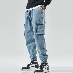 West Louis Street Style Cargo Harem Denim Jogger Trousers