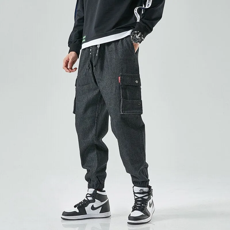 West Louis Street Style Cargo Harem Denim Jogger Trousers