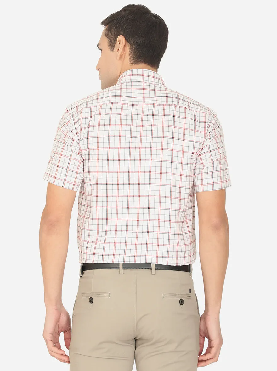 White & Red Checked Regular Fit Formal Shirt | Greenfibre