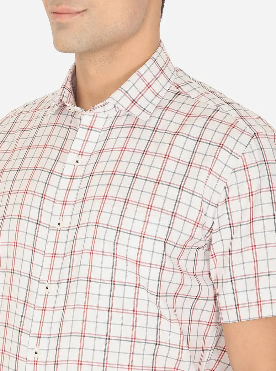 White & Red Checked Regular Fit Formal Shirt | Greenfibre