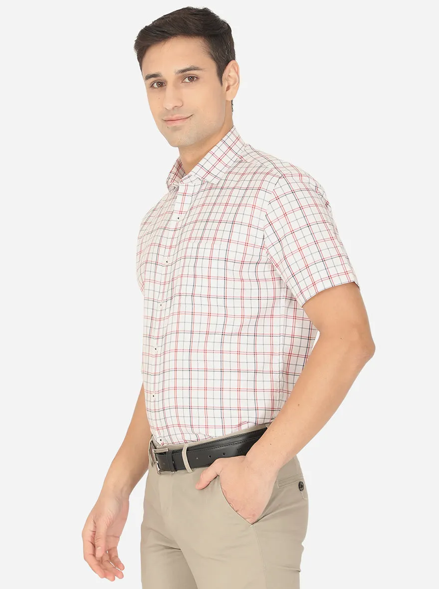 White & Red Checked Regular Fit Formal Shirt | Greenfibre