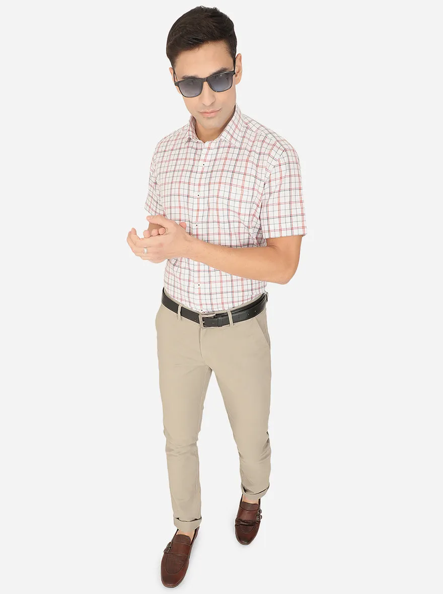 White & Red Checked Regular Fit Formal Shirt | Greenfibre