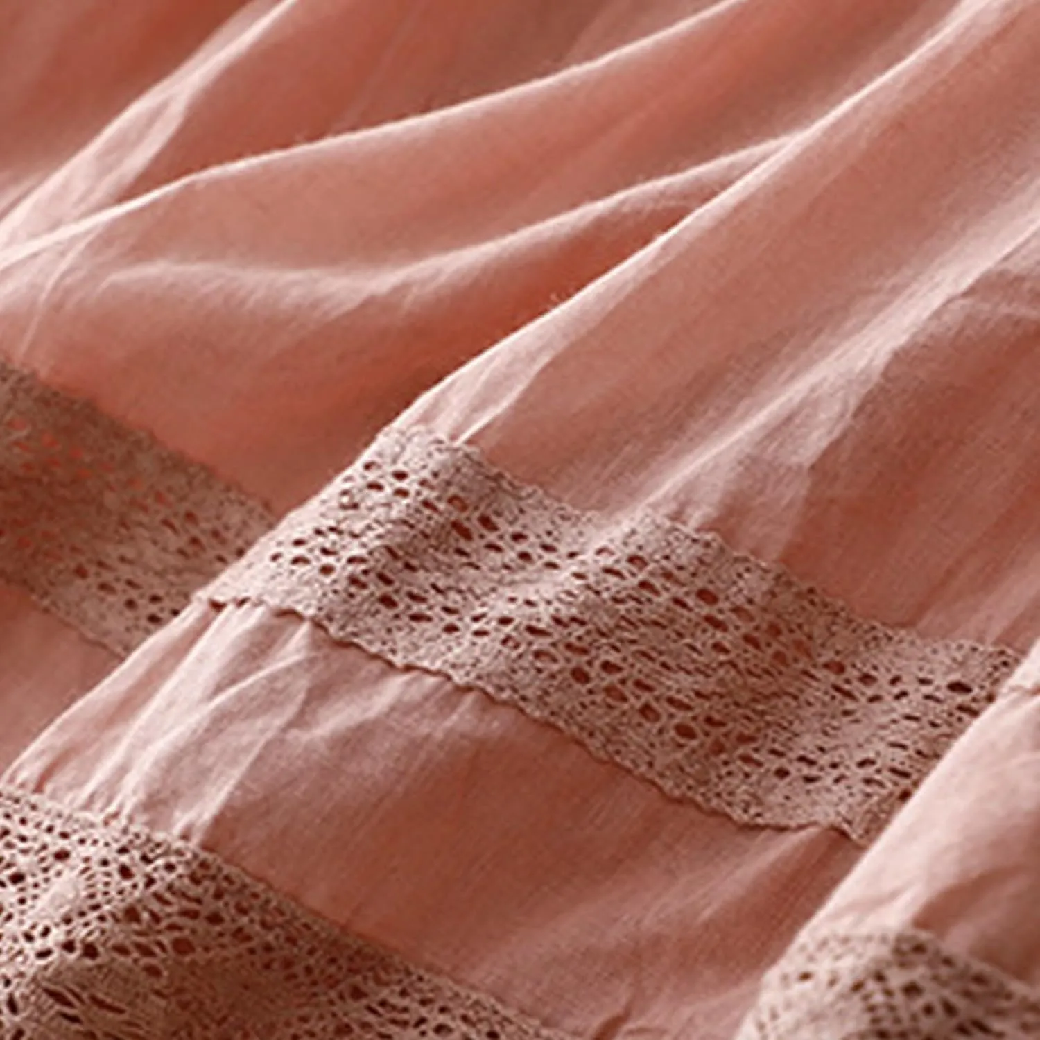 Women Lace Embroidered Hem Midi Skirt Summer Cotton Linen Pleated A-Line Skirts Elastic Tie High Waist Beach Skirt