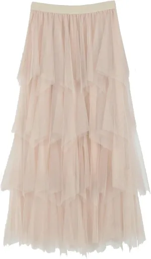 Women Tulle Skirts Layered Tutu Skirt Midi Length Elastic High Waist A Line Skirt Party Evening Mesh Skirt 2025