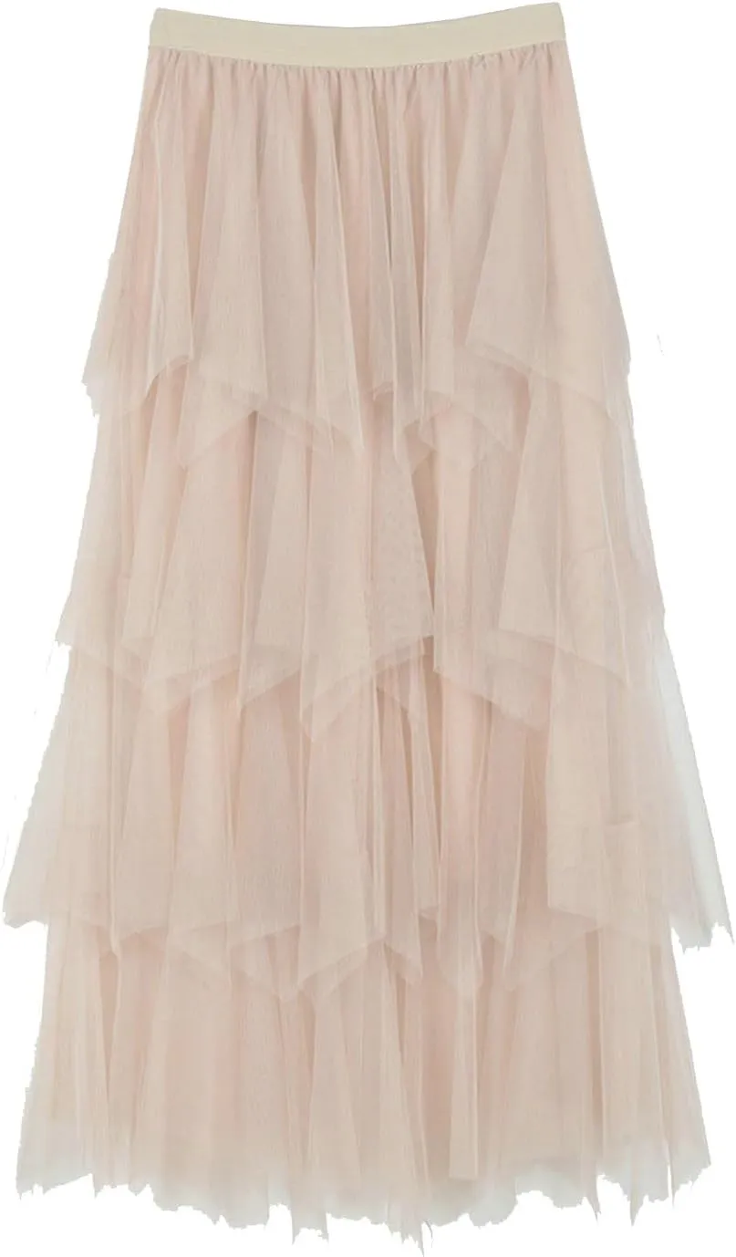 Women Tulle Skirts Layered Tutu Skirt Midi Length Elastic High Waist A Line Skirt Party Evening Mesh Skirt 2025