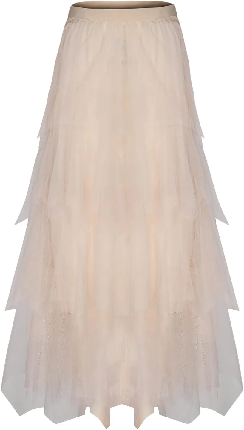 Women Tulle Skirts Layered Tutu Skirt Midi Length Elastic High Waist A Line Skirt Party Evening Mesh Skirt 2025