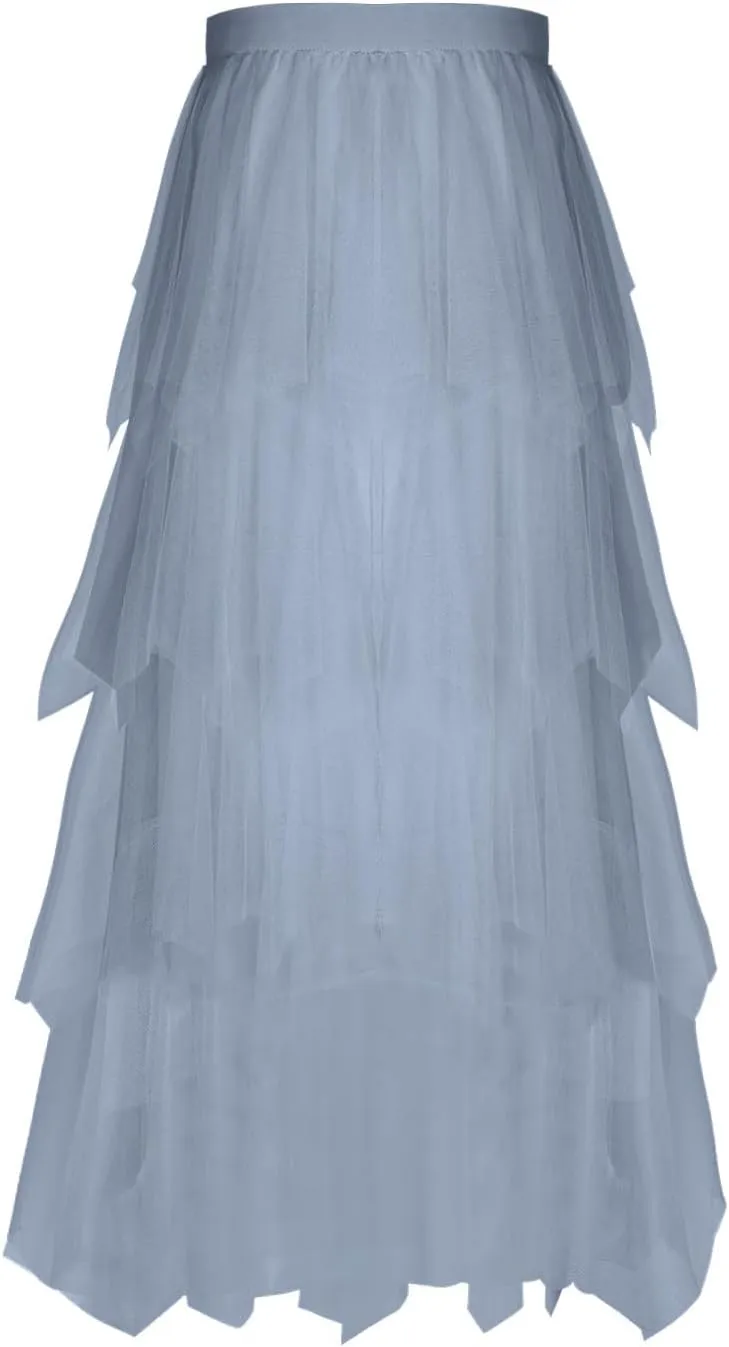 Women Tulle Skirts Layered Tutu Skirt Midi Length Elastic High Waist A Line Skirt Party Evening Mesh Skirt 2025
