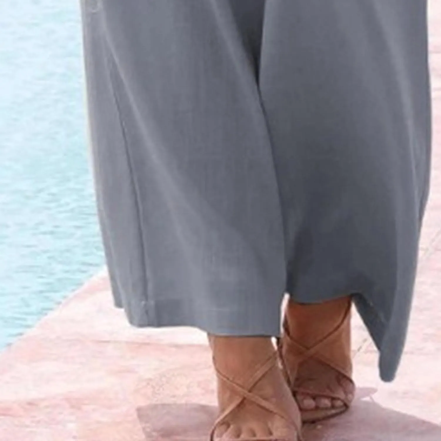 Women's Cotton Linen Summer Pants Flowy Wide Leg Beach Trousers