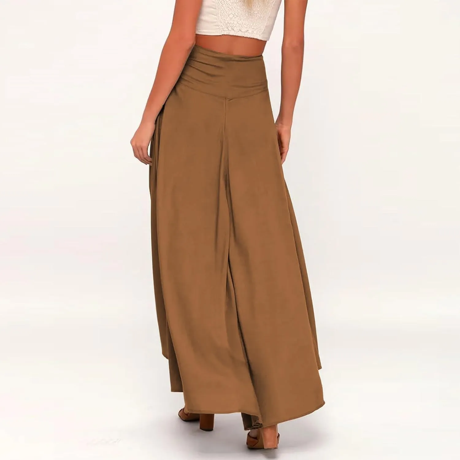 Womens High Wait Flounce Midi Long Skirt, Hem Split A-Line Maxi Skirt