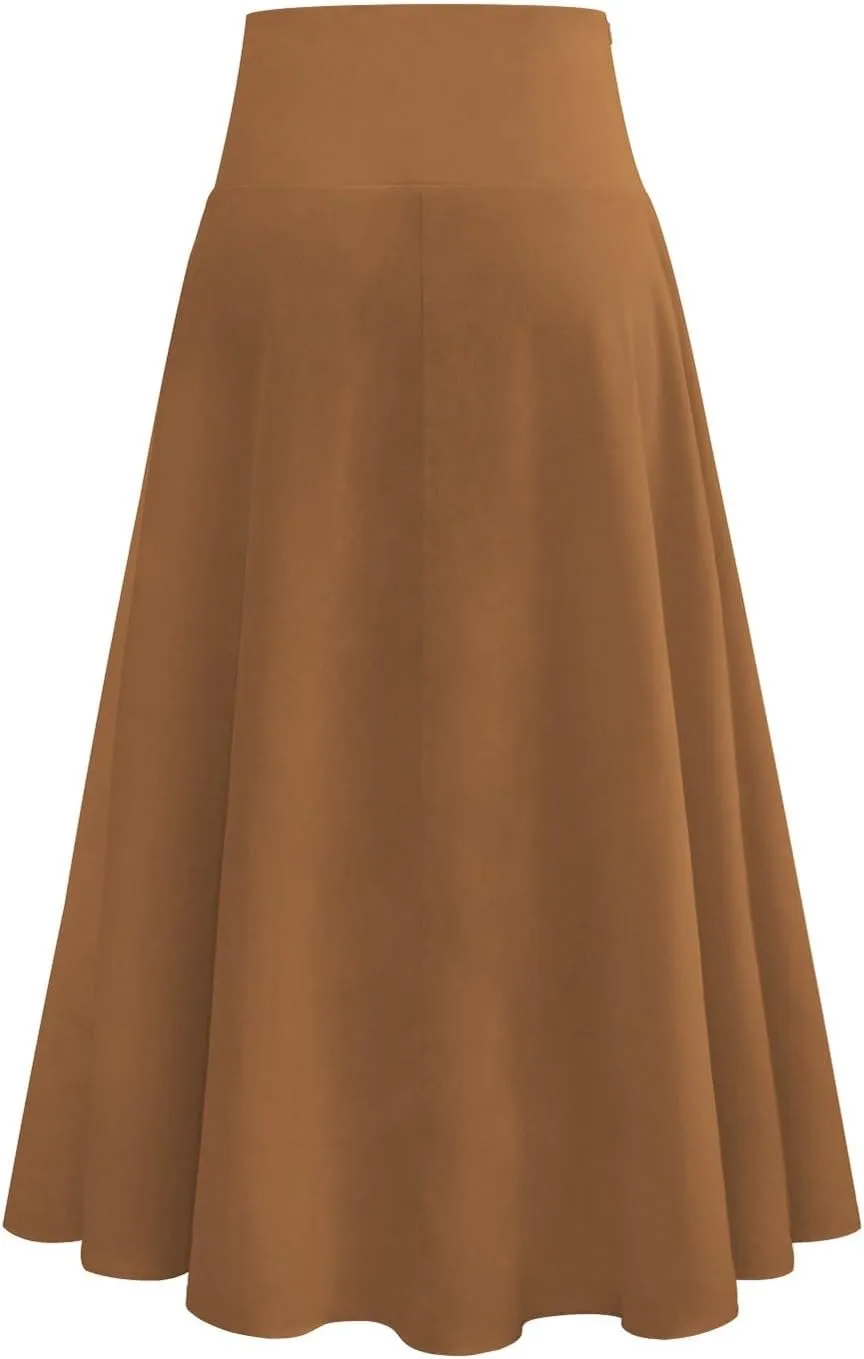 Womens High Wait Flounce Midi Long Skirt, Hem Split A-Line Maxi Skirt