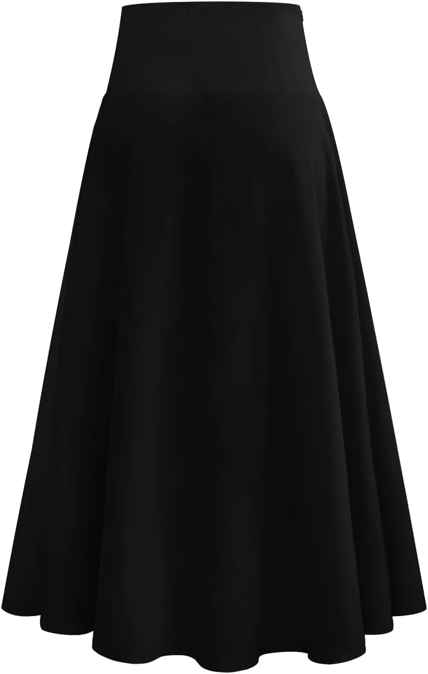 Womens High Wait Flounce Midi Long Skirt, Hem Split A-Line Maxi Skirt