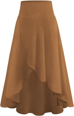 Womens High Wait Flounce Midi Long Skirt, Hem Split A-Line Maxi Skirt