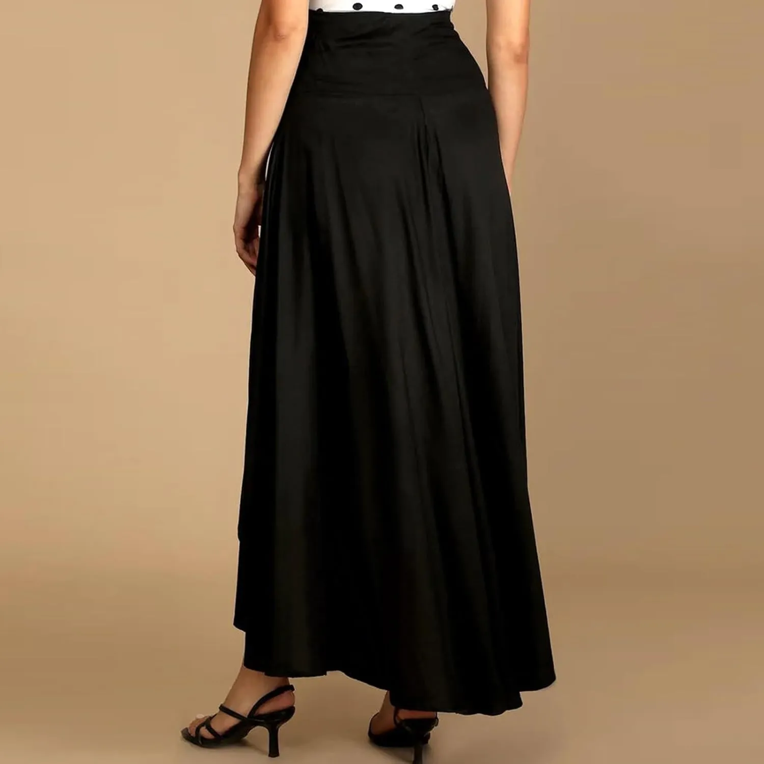 Womens High Wait Flounce Midi Long Skirt, Hem Split A-Line Maxi Skirt